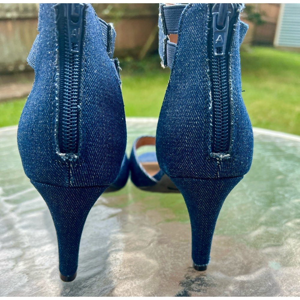 A2 Aerosoles Heelrest Denim Jean Strappy Heels y2k Britney 6 Comfort Sandals - Picture 4 of 9